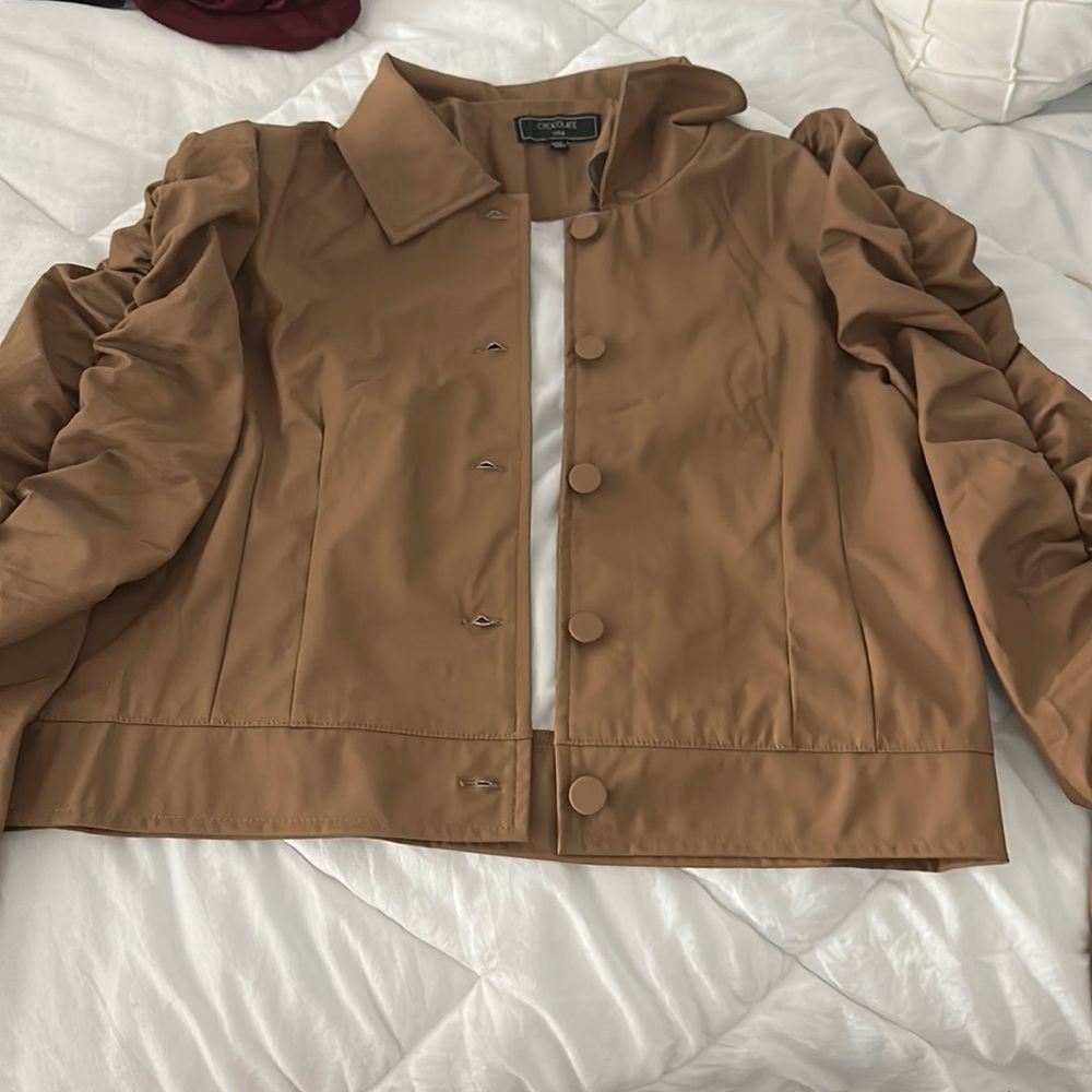 Brown  short length faux leather jacket